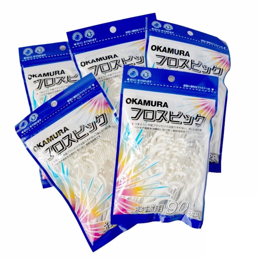 [HCM]Combo 5 Gói Tăm chỉ kẽ răng Nhật Bản Okamura (Gói 90 cây)