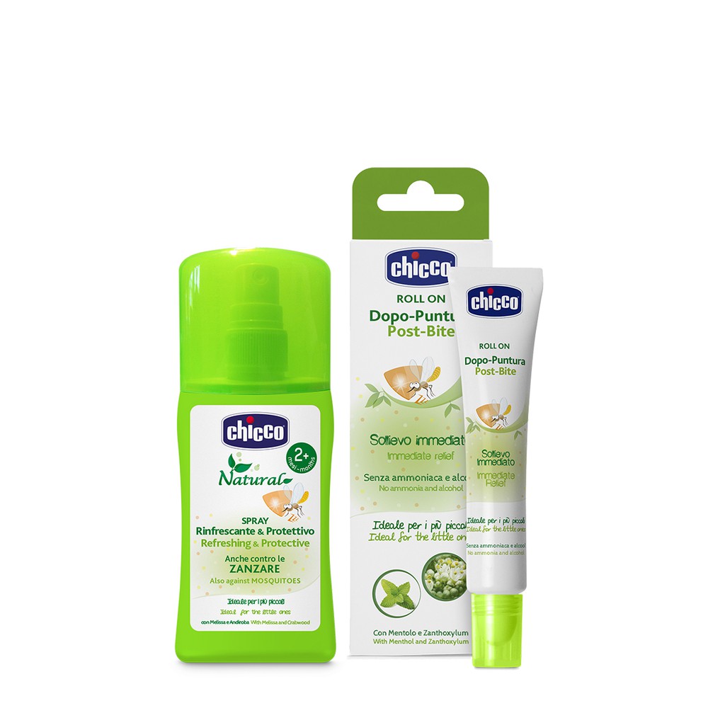 COMBO 1 xịt đa năng xua muỗi Chicco 100ml + 1 lăn bôi vết muỗi đốt, côn trùng cắn Chicco 10ml