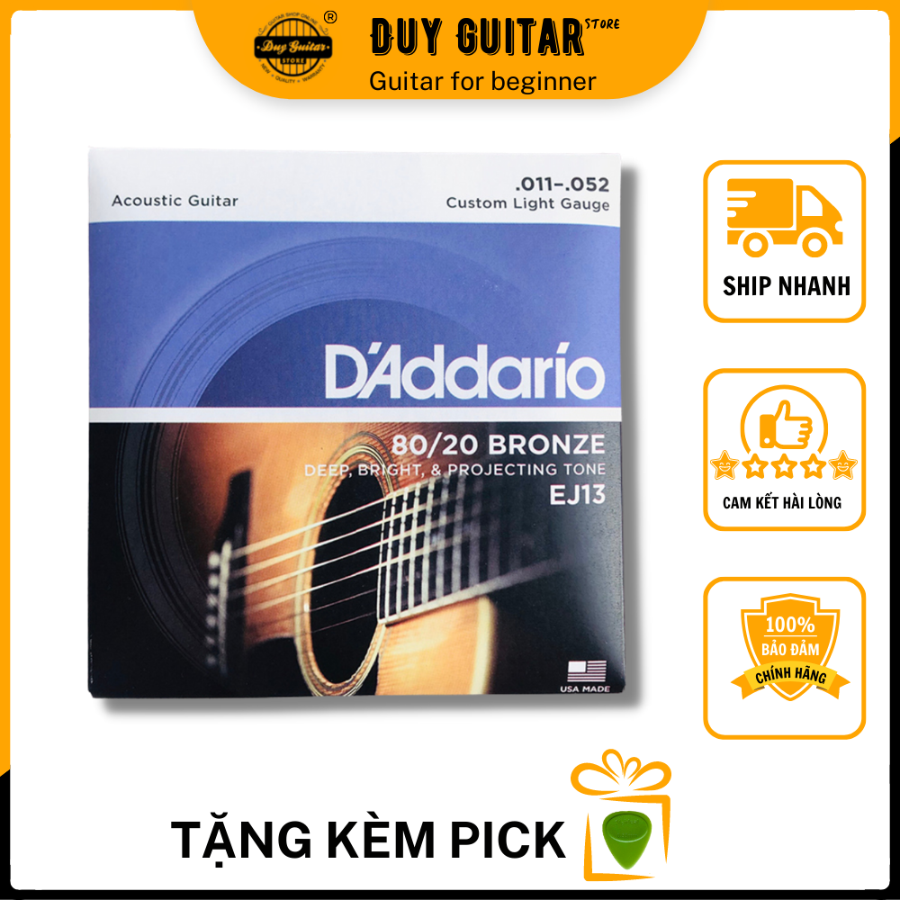 Bộ dây đàn guitar acoustic D'ADDARIO EJ13 Dây guitar Daddario cho âm thanh rất trong, sáng và đều tiếng Duy Guitar Store