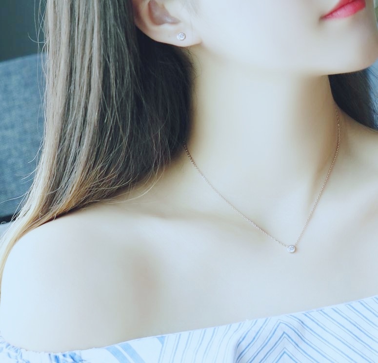 Combo dây chuyền + bông tai đá tròn nhỏ màu trắng