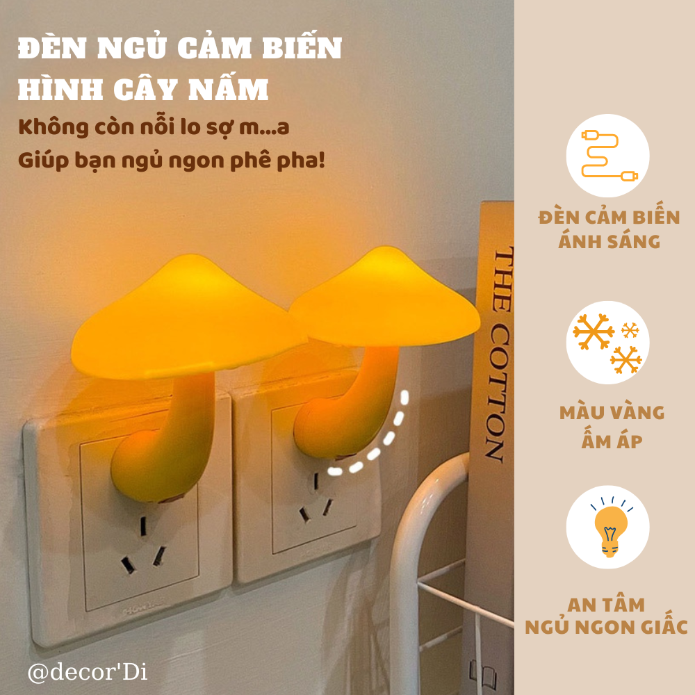 Đèn ngủ, đèn led cảm biến phòng ngủ hình cây nấm cute