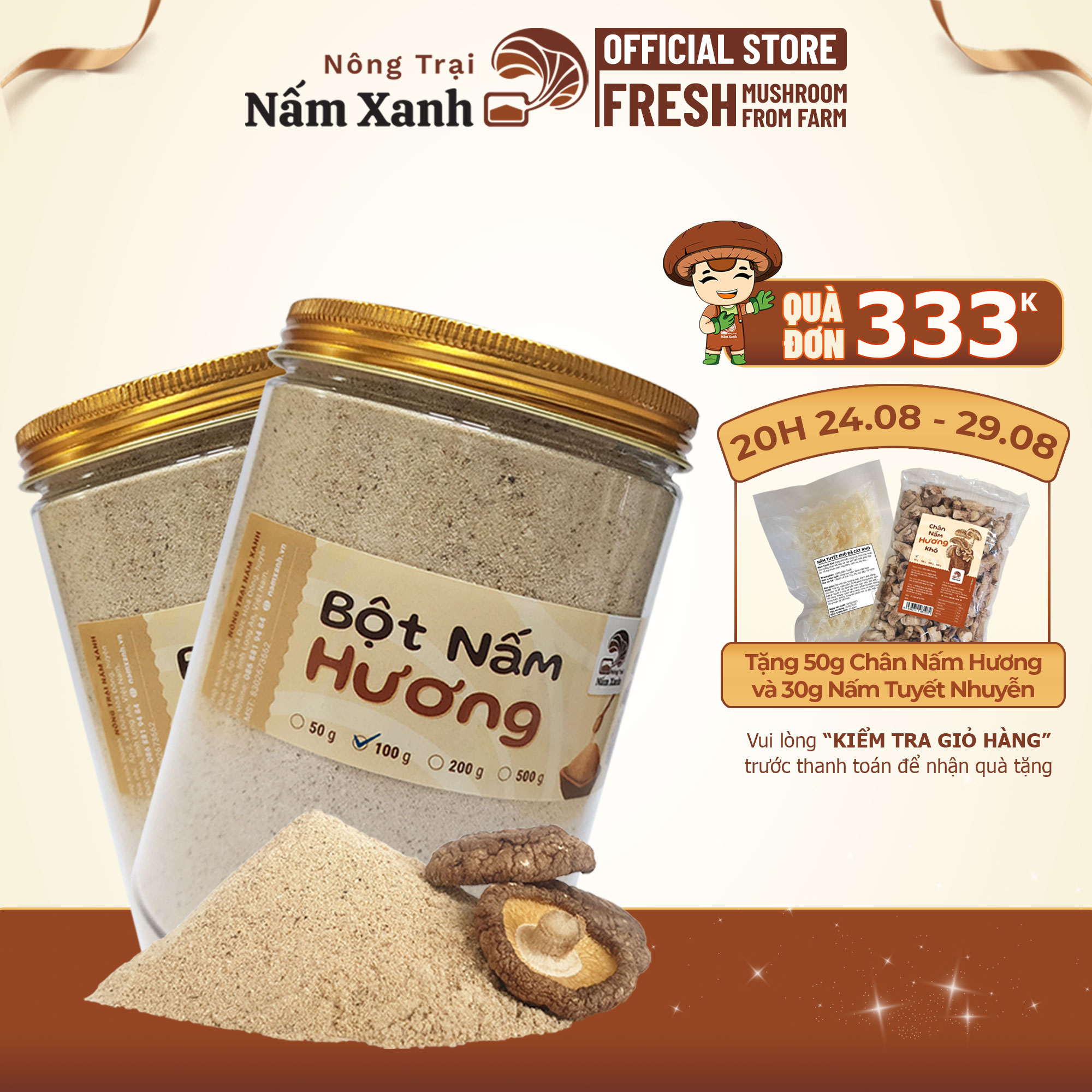 Bột nấm hương - bột nấm đông cô loại 1 nêm vị umami tự nhiên cho món ăn ngọt thanh ngon - nông trại nấm xanh