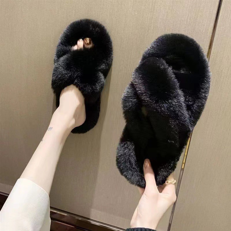 Dép lông,dép bông nữ 2 quai chéo tăng chiều cao 4cm