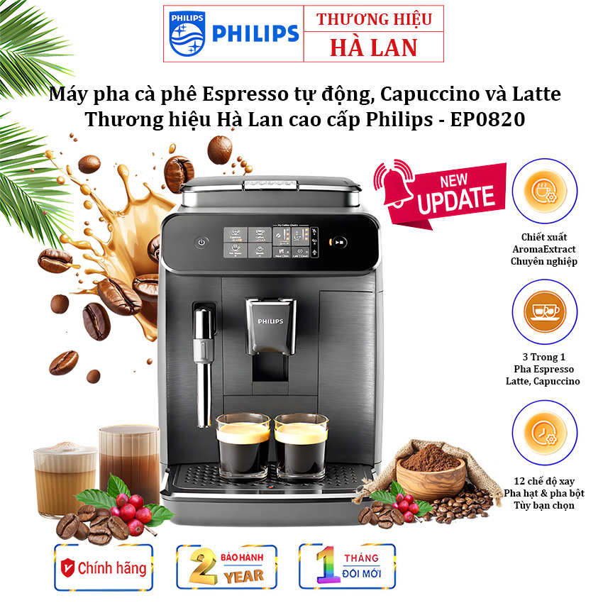 Máy Pha Cà Phê Philips EP0820 Tự Động Pha Espresso Cappuccino Latte Máy Pha Cà Phê Gia Đình. Hàng chính hãng bảo hành 2 năm