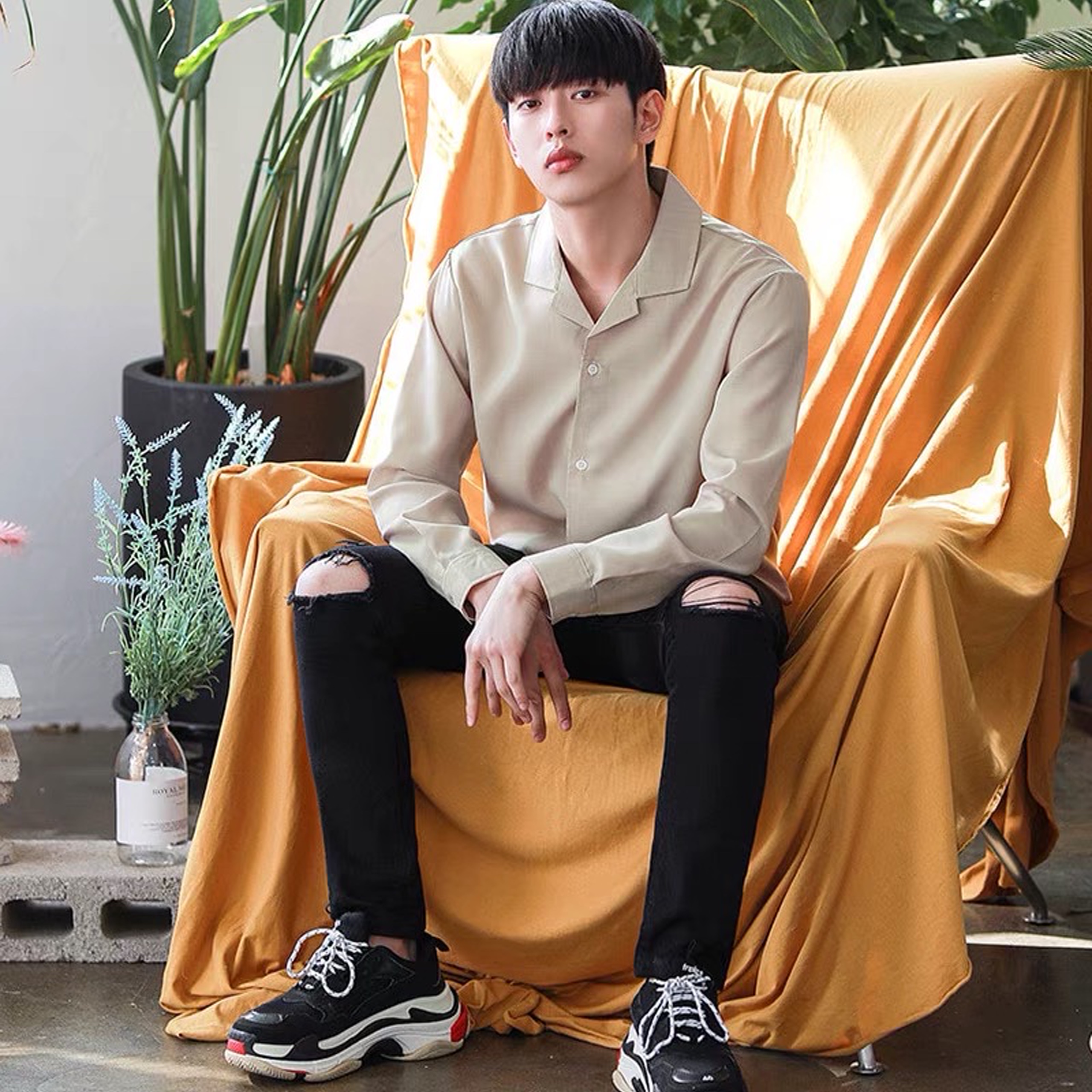 Áo sơ mi cổ vest from rộng màu da đẹp cho Nam và Nữ