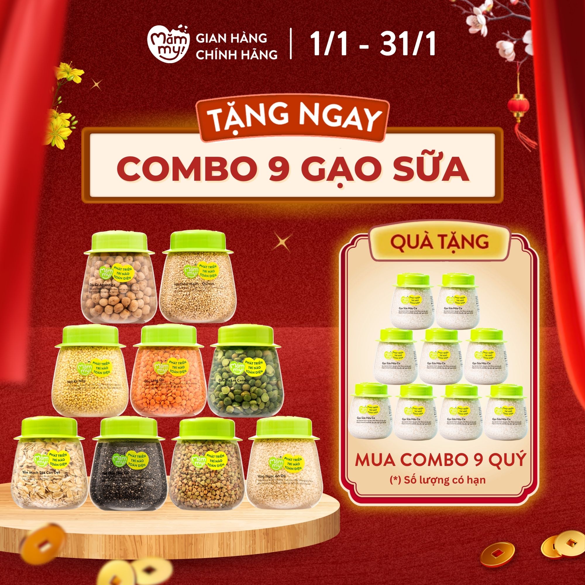 Combo 9 Loại Hạt Quý Mămmy Nhập Khẩu Chứa Nhiều Vitamin và Dinh Dưỡng Cho Bé Ăn Dặm Bổ Não: Yến Mạch Sữa, Đậu Hà Lan,... bé từ 6 tháng tuổi