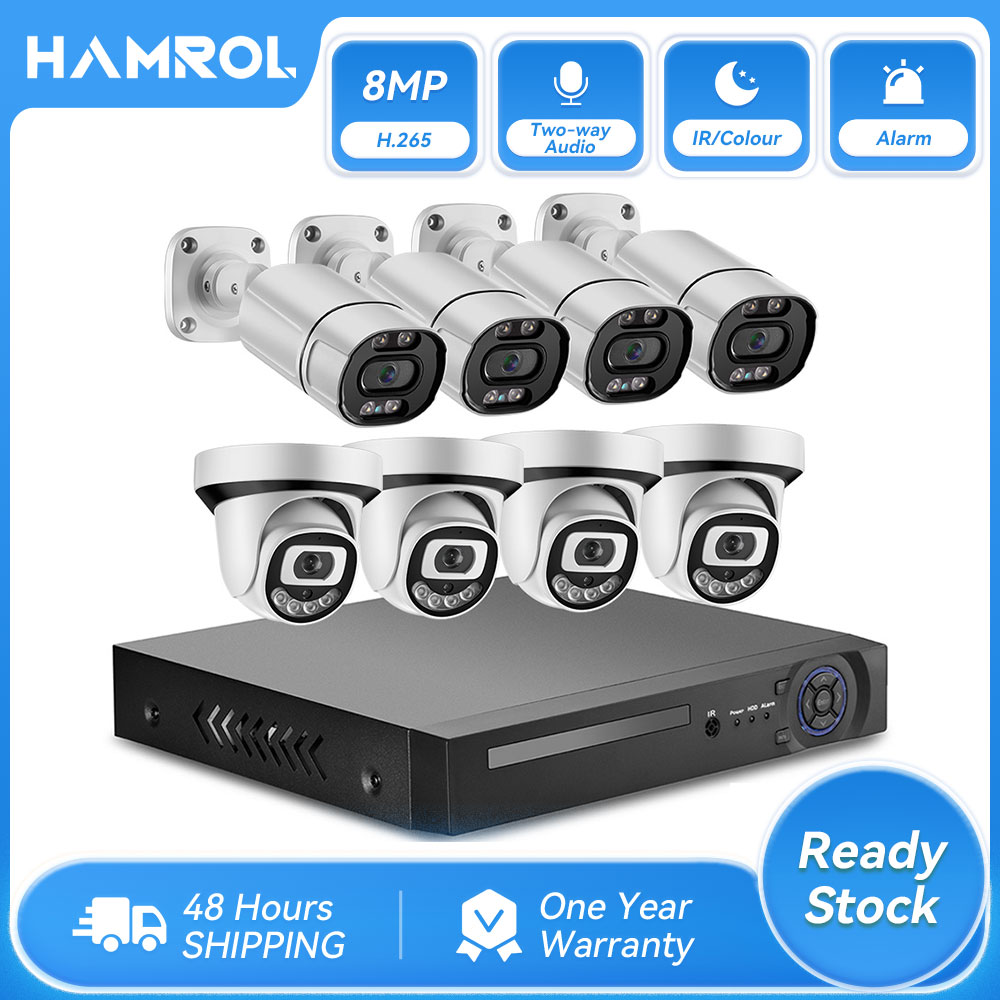 Hamrol poe security camera system 8ch 4k 8mp poe nvr kit audio motion detect outdoor cctv video surveillance ip camera set
