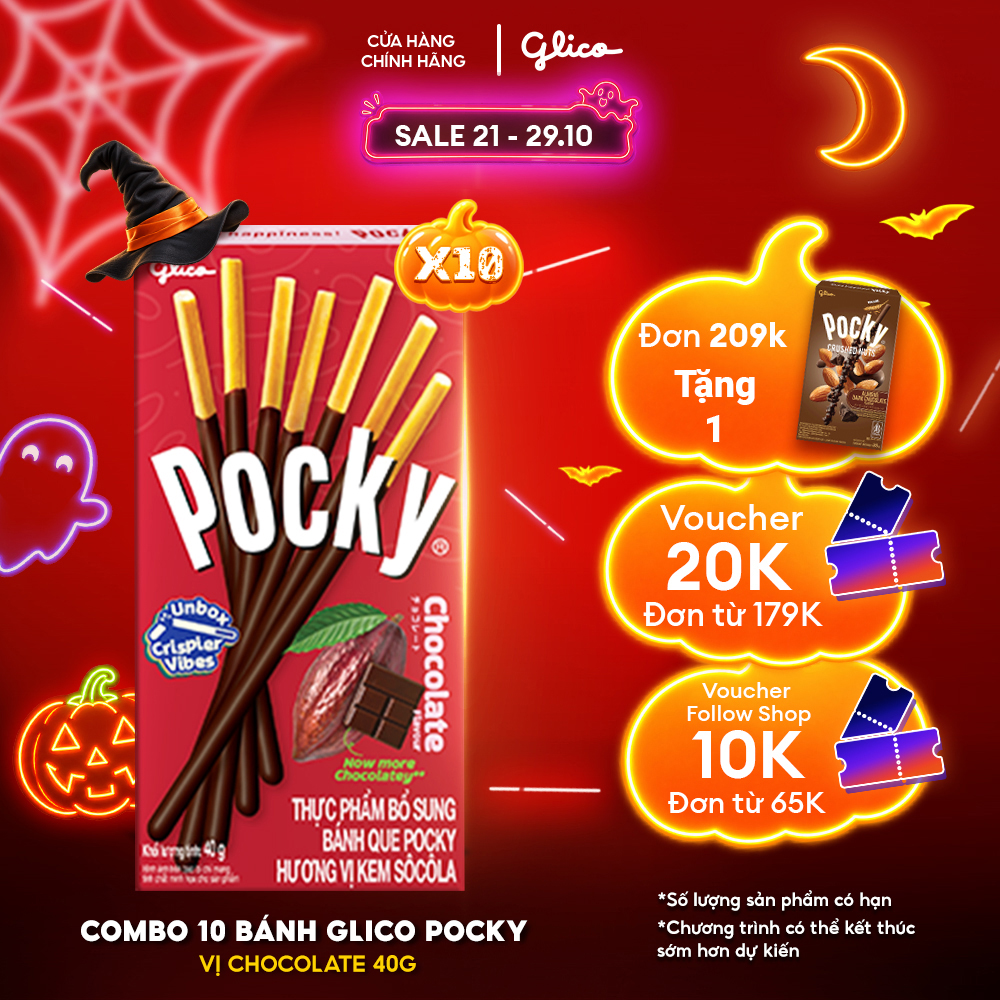 Combo 10 Hộp Bánh Que Phủ Kem Socola Glico Pocky Chocolate Flavour 40G
