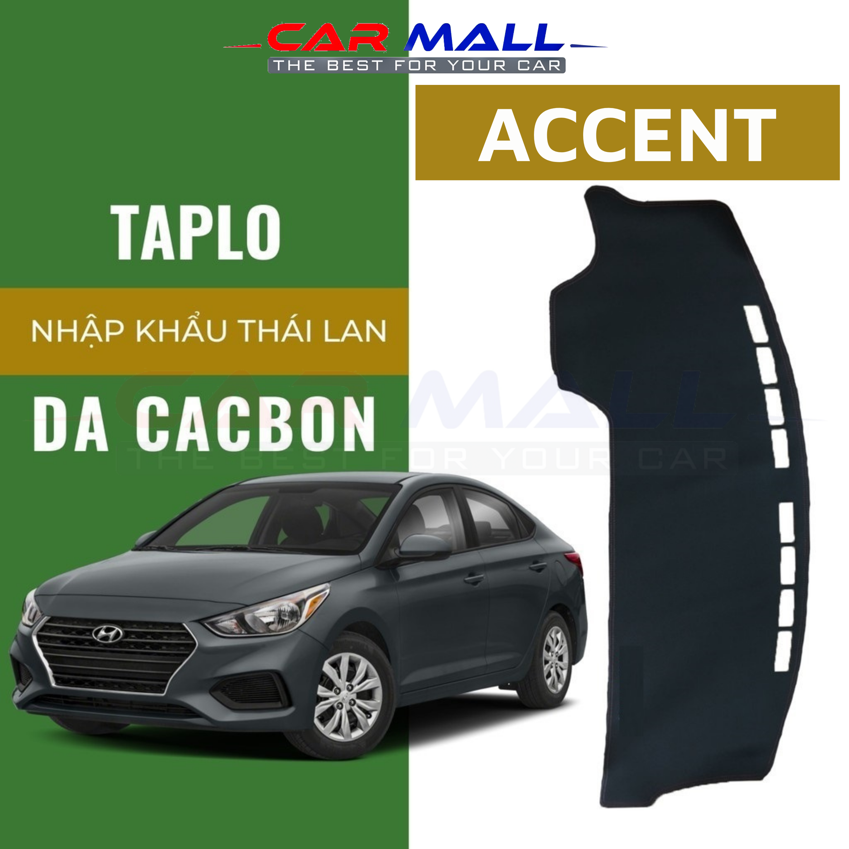 Thảm taplo HYUNDAI ACCENT 2018-2021 da vân cacbon, thảm phủ taplo, taplo cacbon, taplo da