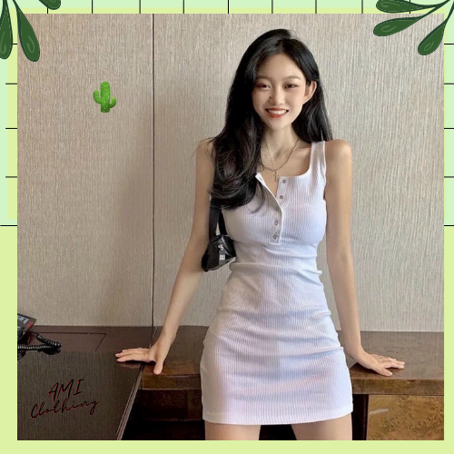 Váy đầm body phối nút sát nách