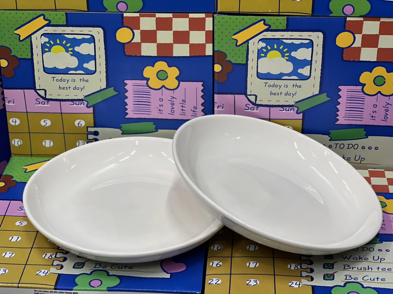 Combo 2 cái dĩa trắng trơn, sứ tráng men cao cấp đường kính 20cm/cái