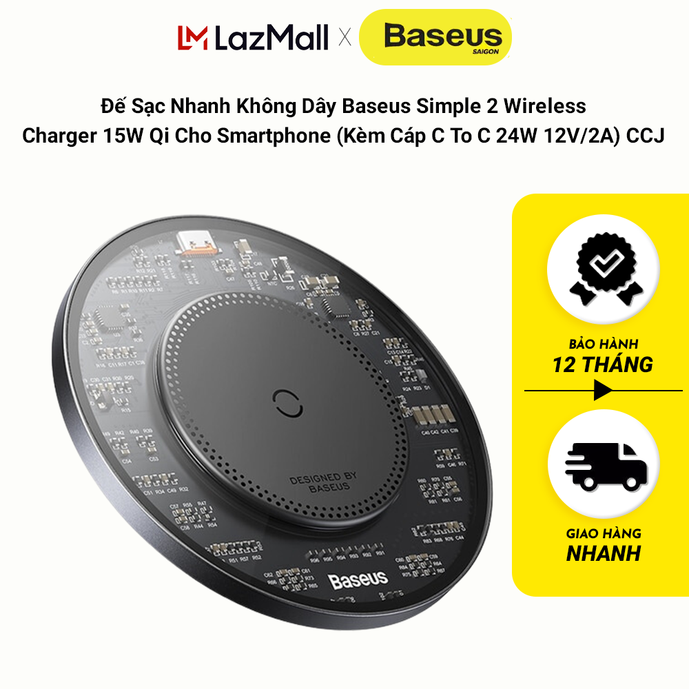 Đế Sạc Nhanh Không Dây Baseus Simple 2 Wireless Charger 15W Qi Cho Smartphone CCJJ
