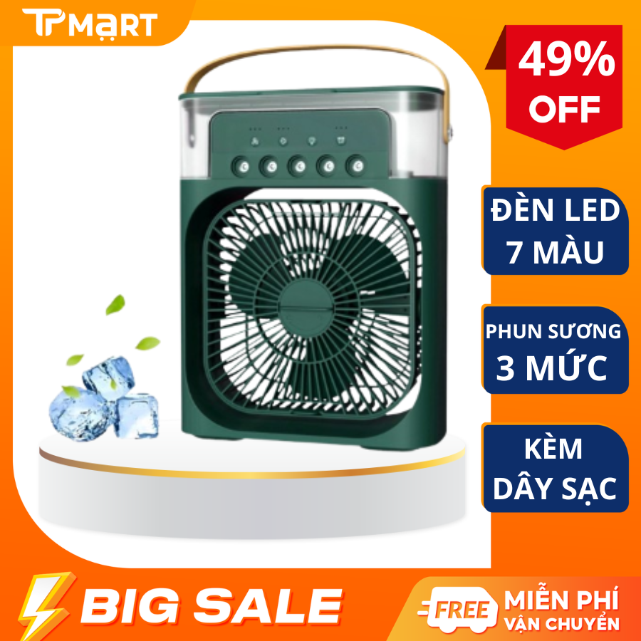 Quạt Điều Hoà Mini Tích Điện, Quạt Hơi Nước Để Bàn 3 Chế Độ Gió Dung Tích Bình Chứa Nước 600ml Tích Hợp Đèn Led