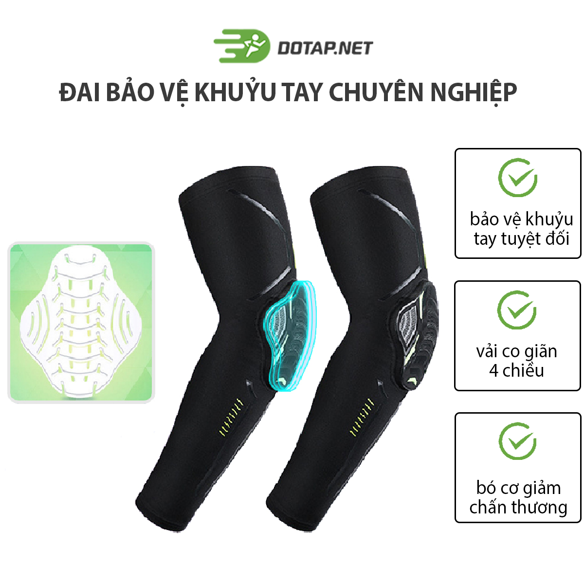 Đai khuỷu tay, băng bảo vệ khuỷu tay có miếng đệm dày tránh chấn thương khuỷu tay chơi thể thao, bóng rổ, lái xe