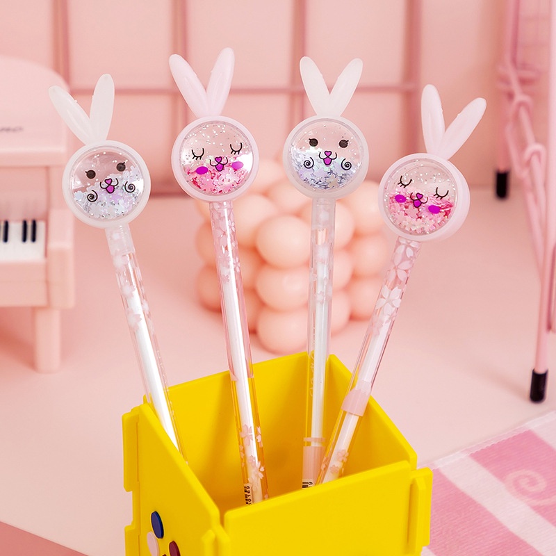 Bút gel nước mực đen hình thỏ có nhũ kim tuyếm lấp lánh 0.38mm
