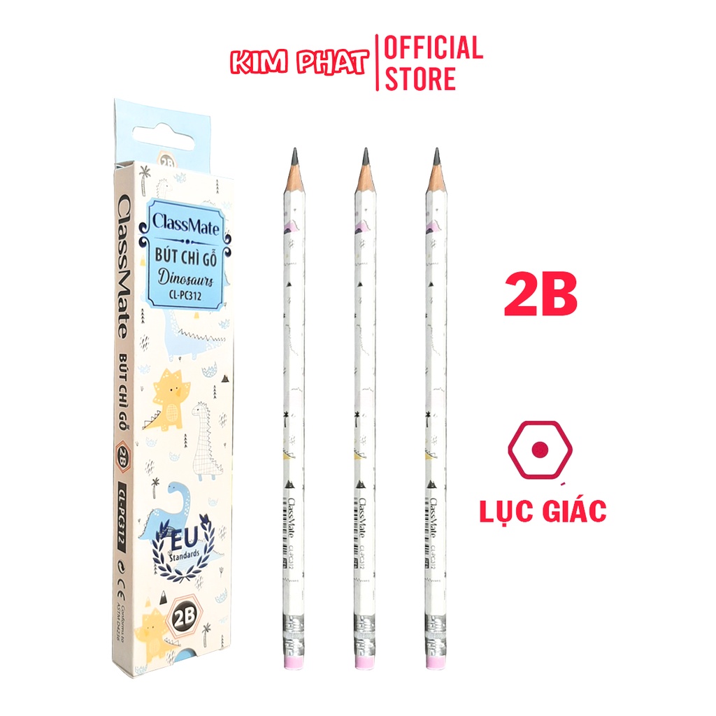 Bút chì, viết chì gỗ 2b classmate dinosaurs có kèm tẩy pc312