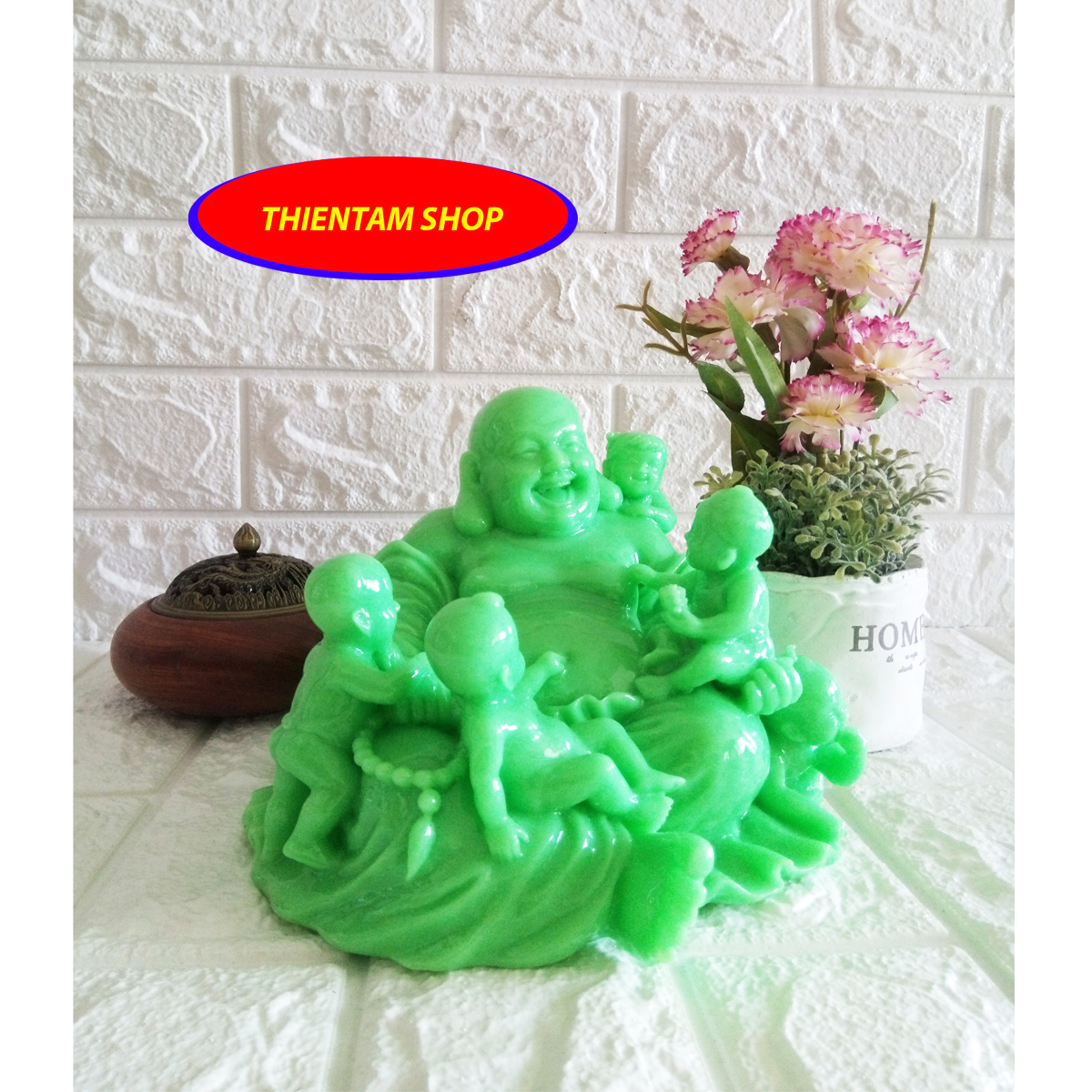 Tượng đá phật di lặc ngũ phúc xanh ngọc-DLX20
