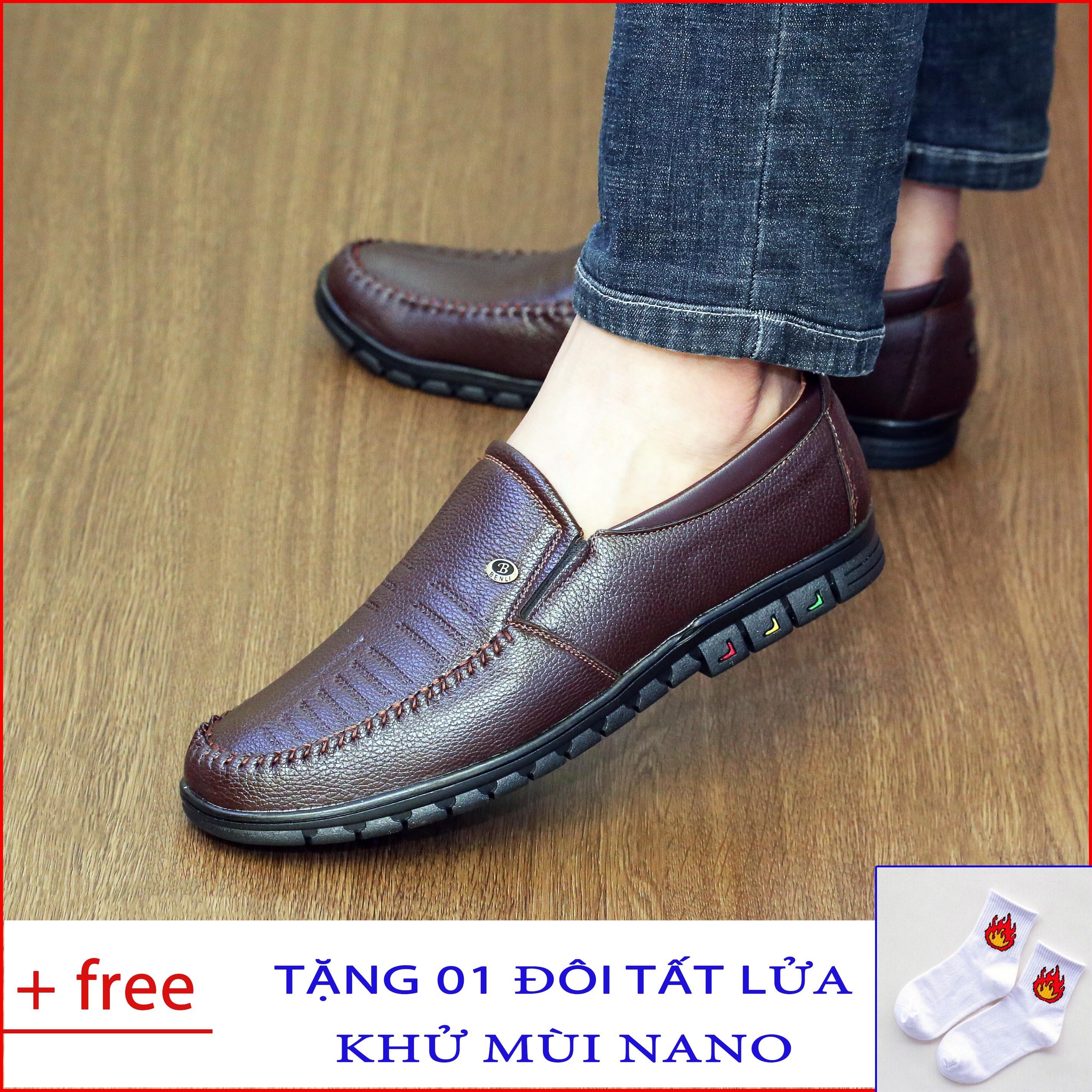 Giày Lười Nam. Giày mọi nam cao cấp. Tặng Tất lửa khử mùi