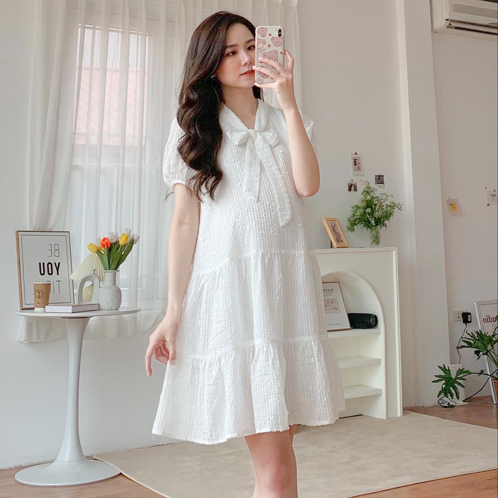 Váy bầu xinh mùa hè 2 lớp lụa bi nổi kèm lót lụa - Đầm bầu công sở dự tiệc thiết kế Medyla - VS731