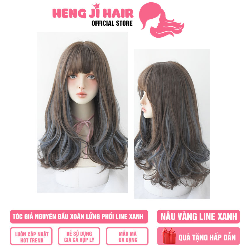 [FREESHIP] Tóc Giả Nguyên Đầu Xoăn Lửng Phối Line Xanh HH149 Tóc Có Thể Uốn Chải Cắt Tỉa Thoải Mái Phù Hợp Với Khuôn Mặt, Hàng Có Sẵn, Cam Kết Cả Về Chất Liệu Cũng Như Hình Dáng - Hengji Hair Official Store