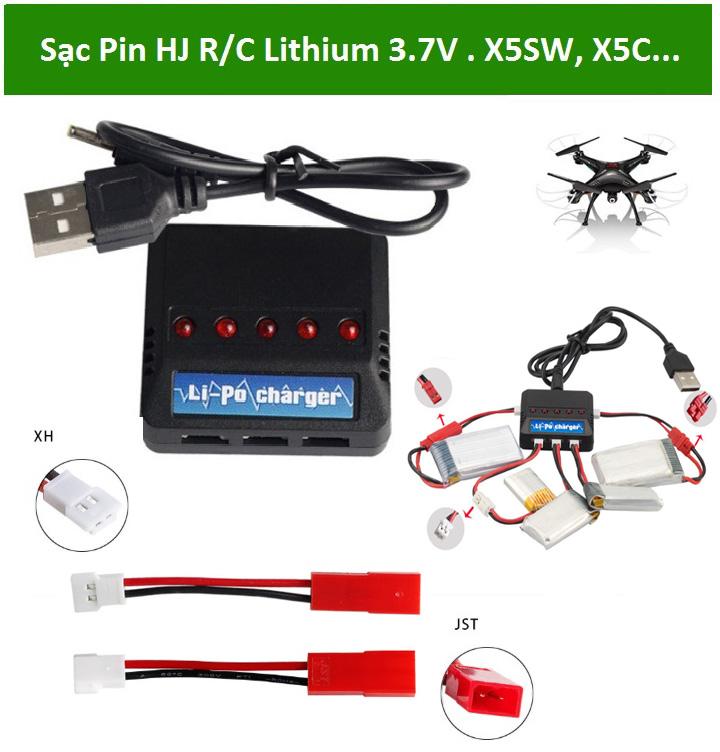 Sạc Pin Flycam Đa Năng Lithium HJ R / C 3.7 V Cho Mọi Chân Sạc (Kèm  2 Chân Sạc Chuyển Đổi  Syma và ph 2.0)