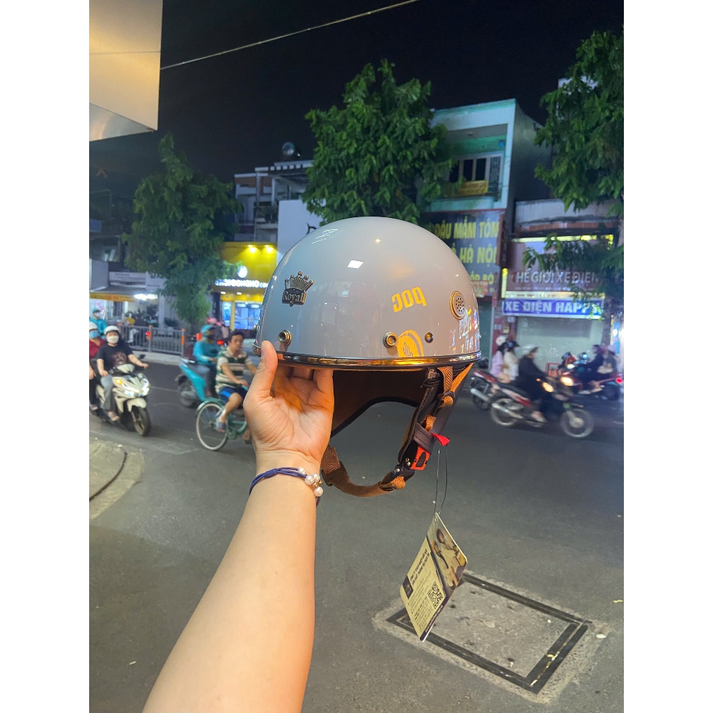 Mũ bảo hiểm nửa đầu Royal M379 Xám Bóng có Lót Da Chống Nắng Có Thể Tháo Rời