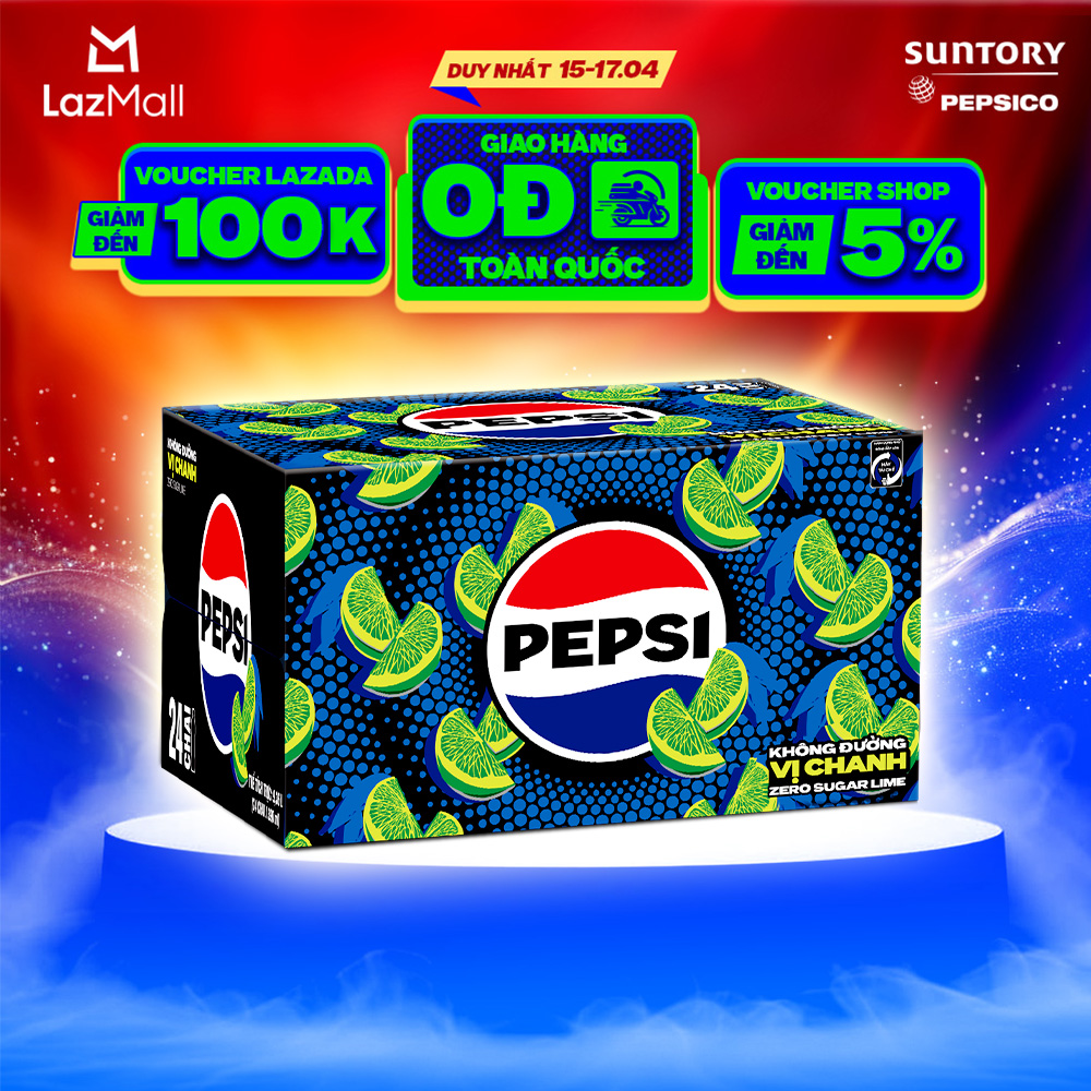[SALE ĐẠI LỄ] Thùng 24 Chai Nước Ngọt Giải Khát Có Gaz Pepsi Vị Chanh Không Calo, Không Đường (390ml /chai)