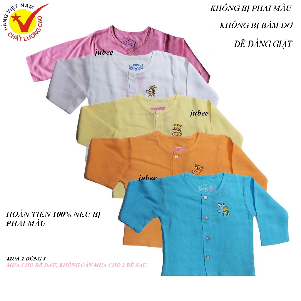 Bộ 02 Áo Sơ Sinh 100% tole Lanh Tay Dài xuất khẩu cực mát thấm hút mồ hôi Cho Bé 0 - 6kg