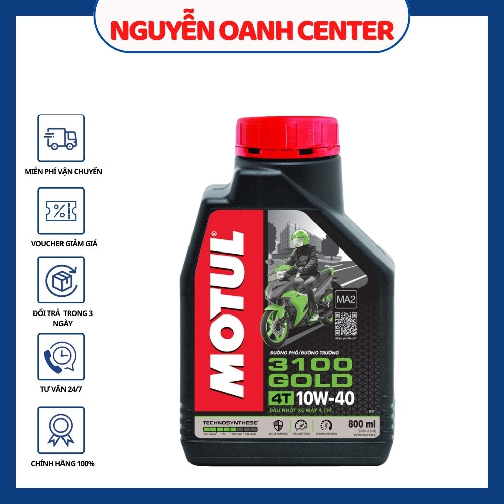 Nhớt Motul 3100 Gold 10W40 800ml chuyên dùng cho xe máy xe côn tay xe moto cao cấp