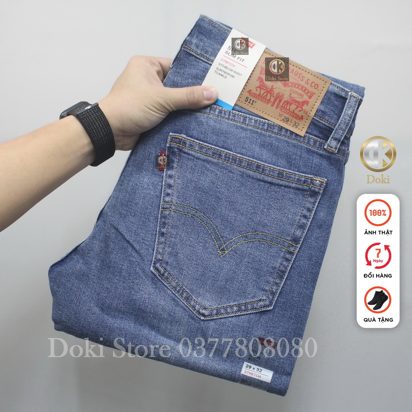 Quần Jean Nam Cao Cấp Xanh Đậm DK-15 Quần bò nam Dáng ôm đứng, Chất vải co giãn, Cotton mềm mịn Sang trọng Lịch Sự - DOKI
