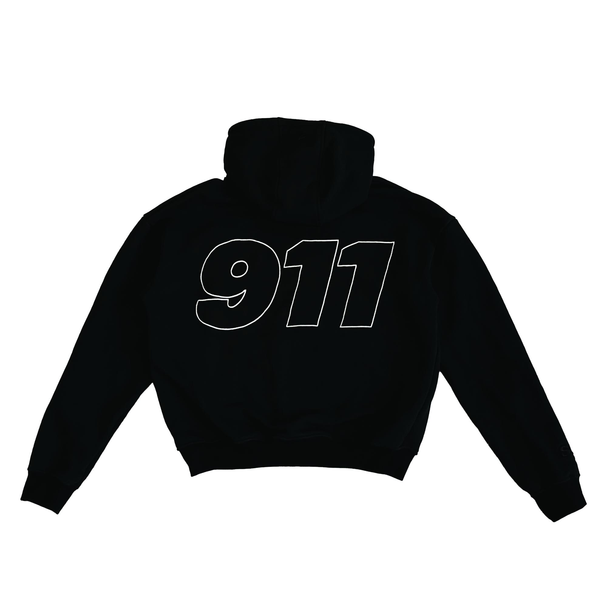 Áo khoác hoodie form crop boxy thêu 911 simplifire màu đen