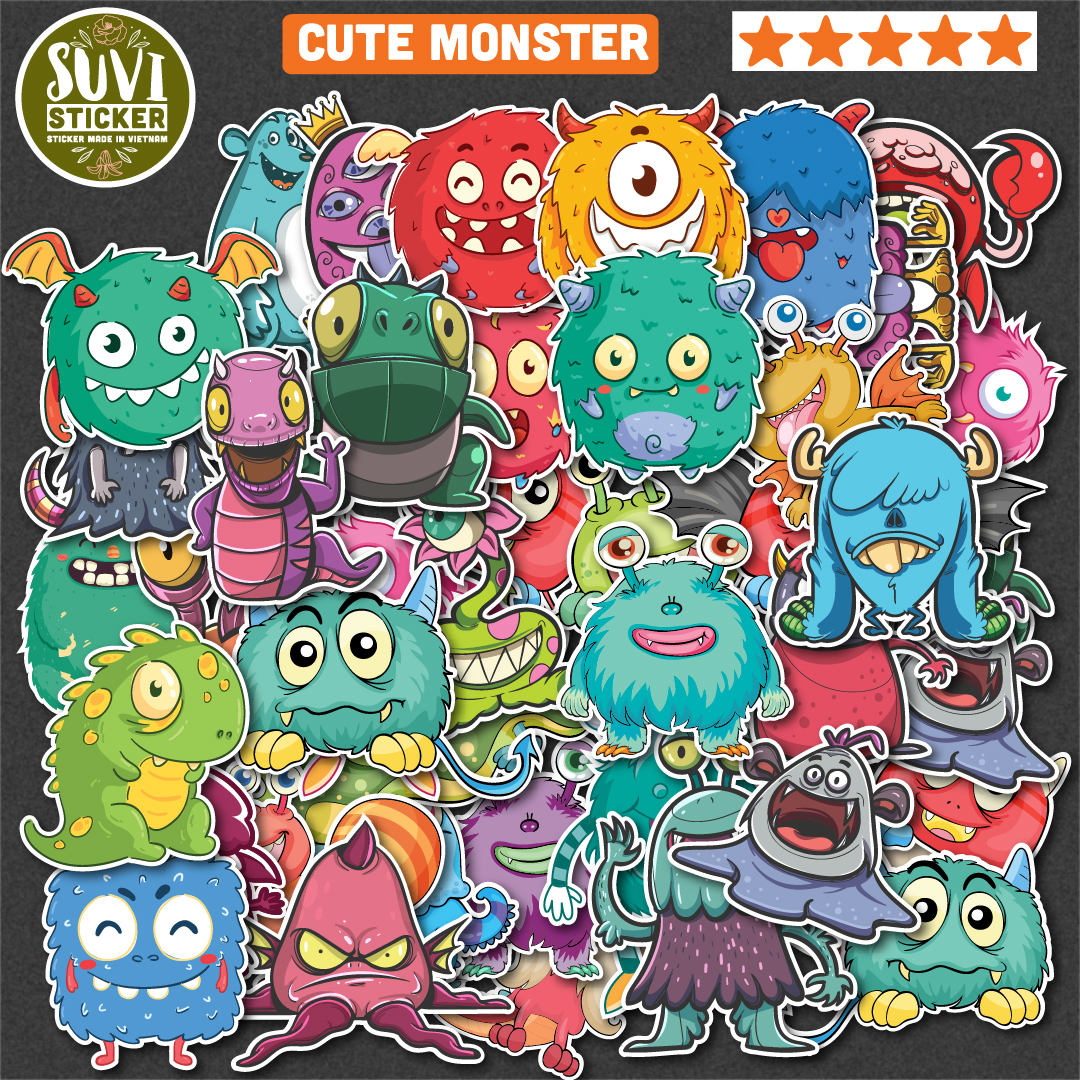 Sticker Cute Monster chống nước dán laptop, điện thoại, đàn guitar, mũ bảo hiểm, vali.