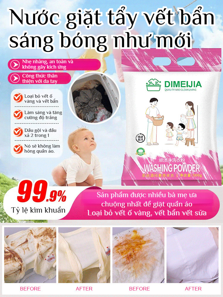 【3 Trong 1】 Bột Giặt Tẩy Vết Bẩn Mạnh Mẽ / Loại Bỏ Vết Bẩn Vàng Và Đen / Làm Sạch Sâu / Loại Bỏ Hiệu Quả 99,9% Vi Khuẩn Và Mạt Bụi / Hương Thơm Lâu Dài