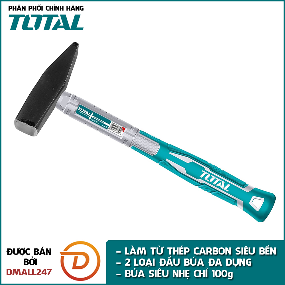 Búa đóng đinh đầu dẹp và vuông 100g TOTAL THTS71100 (100g), THTS71200 (200g) - đầu búa được làm từ thép Carbon siêu cứng, tay cầm thế hệ mới chắc chắn - Dmall247