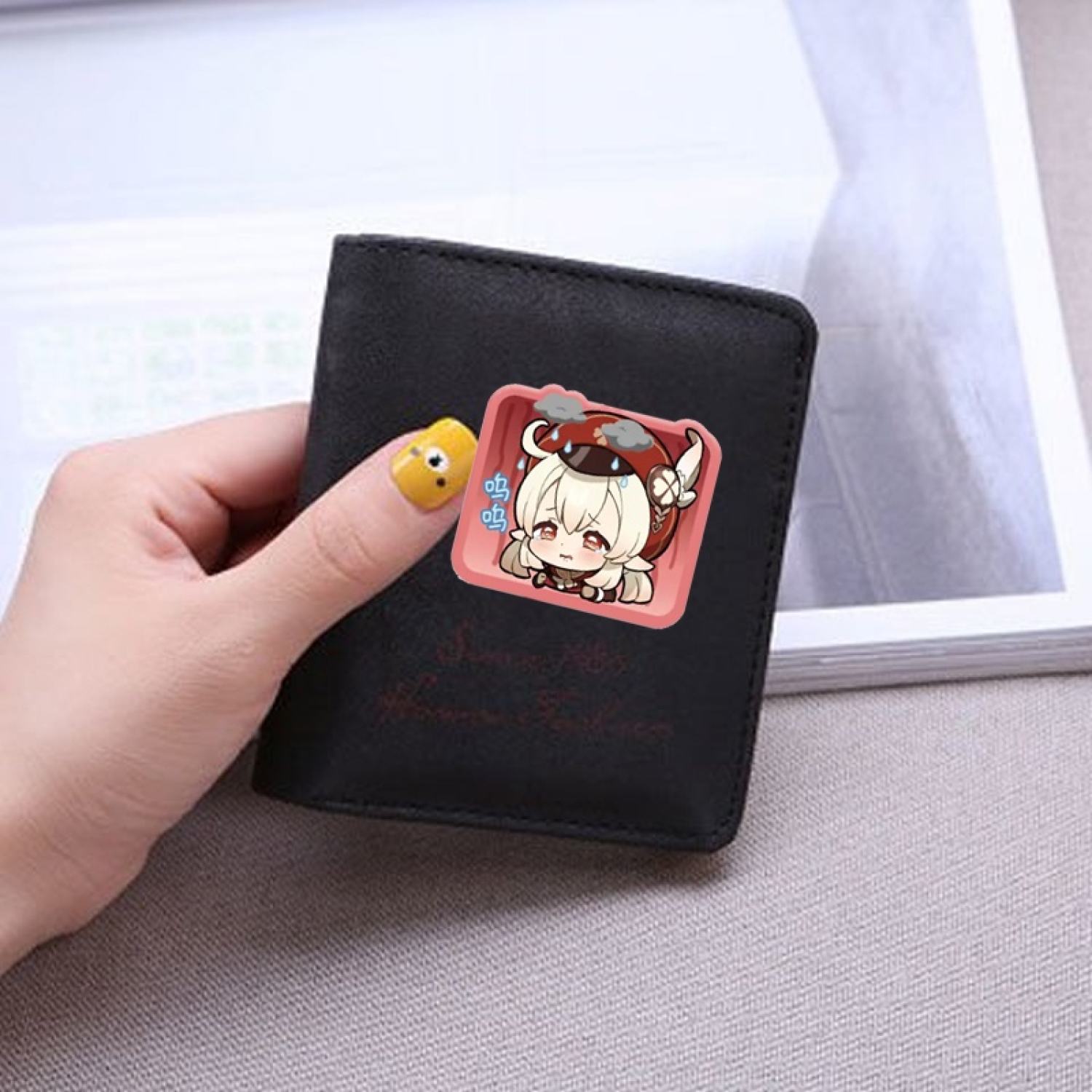 Ví ngắn đen hồng cầm tay in hình GENSHIN IMPACT ver CHỮ NHẬT CHIBI game tiện lợi anime chibi