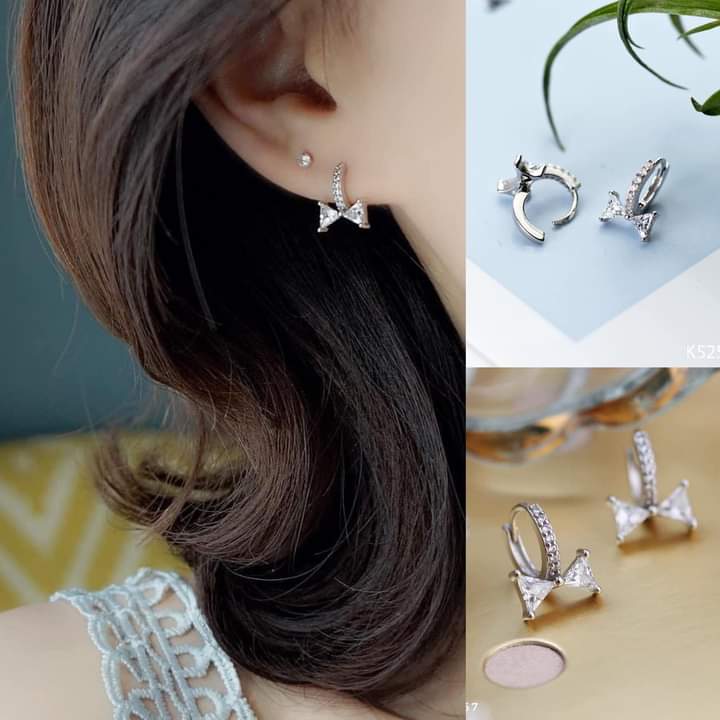 Bông tai Nơ bạc ta Vàng bạc Bảo Ngọc - Kèm giấy đảm bảo Vàng Bạc
