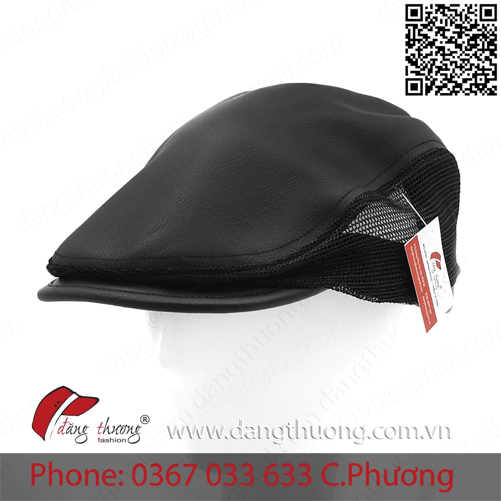 Mũ nón cóc mỏ vịt hàm ếch bere beret mũ nồi nam da pu phối lưới màu đen