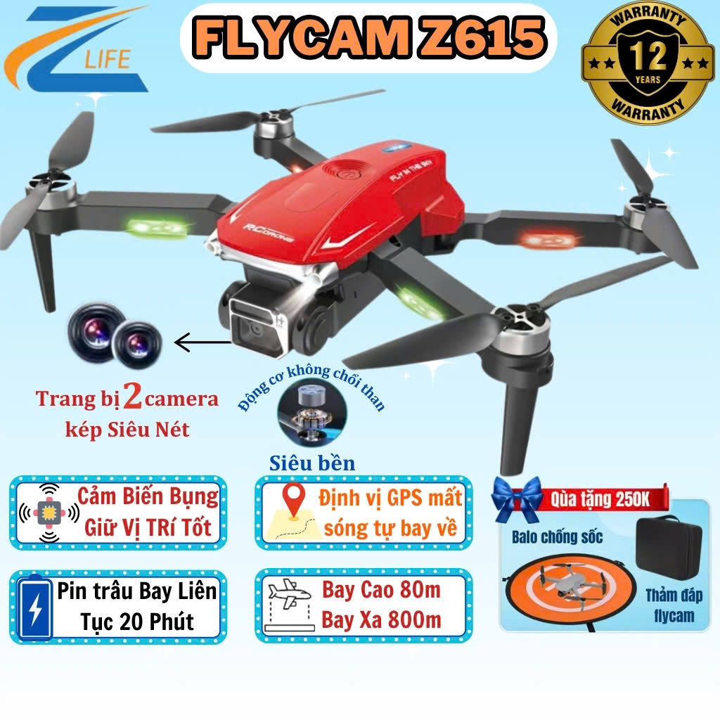 Flycam mini F199, Play cam Z615 GPS cao cấp 2 camera kép 8K , động cơ không chổi than siêu bền bỉ, GPS mất sóng tự bay về Tập bay giá rẻ