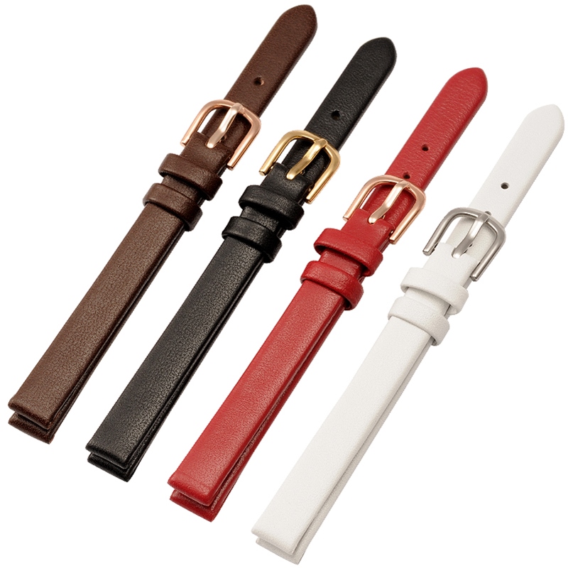Soft Genuine Leather Watch Strap For Women 8 10 12 14 16 18MM Calfskin Plain Fine Watch Chain Red White 【OCT】