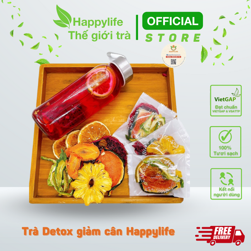 Trà Detox Giảm Cân Happylife - Set 30 gói tặng 1 bình thủy tinh 350ml