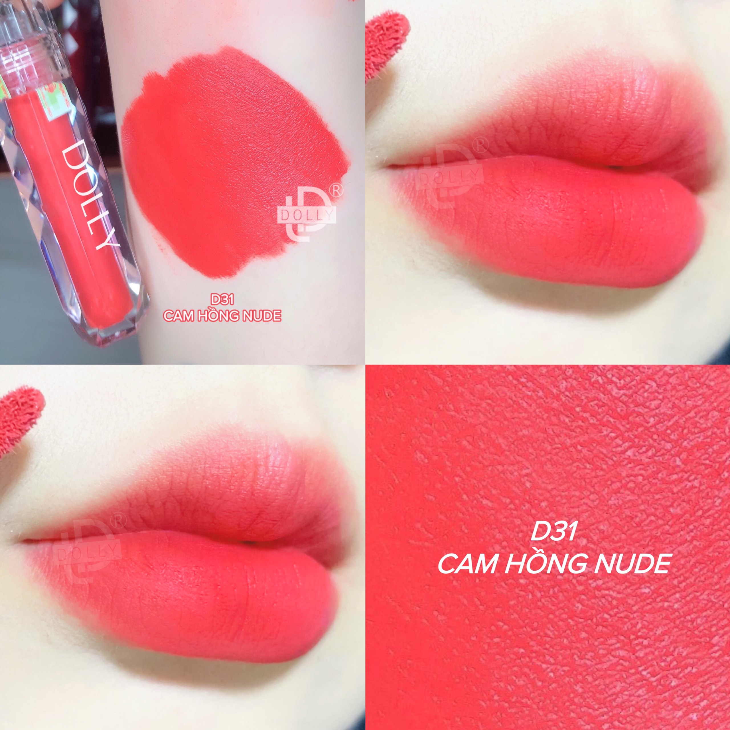 [ D31 Cam Hồng Nude ] - Son Kem Lì DOLLY DIAMOND Không Chì Cam Hồng Nude