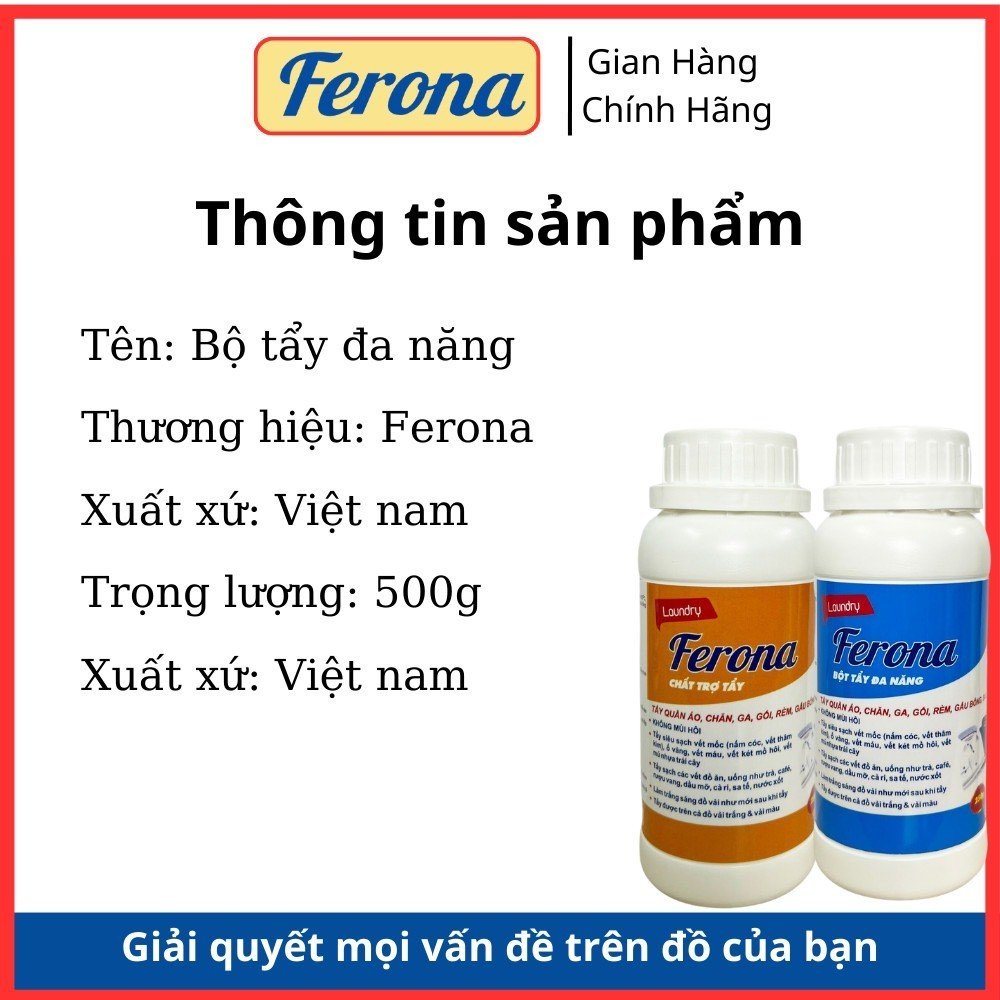 Bộ tẩy đa năng Ferona tẩy nấm mốc, ố vàng, thâm kim ... trên đồ trắng và đồ màu