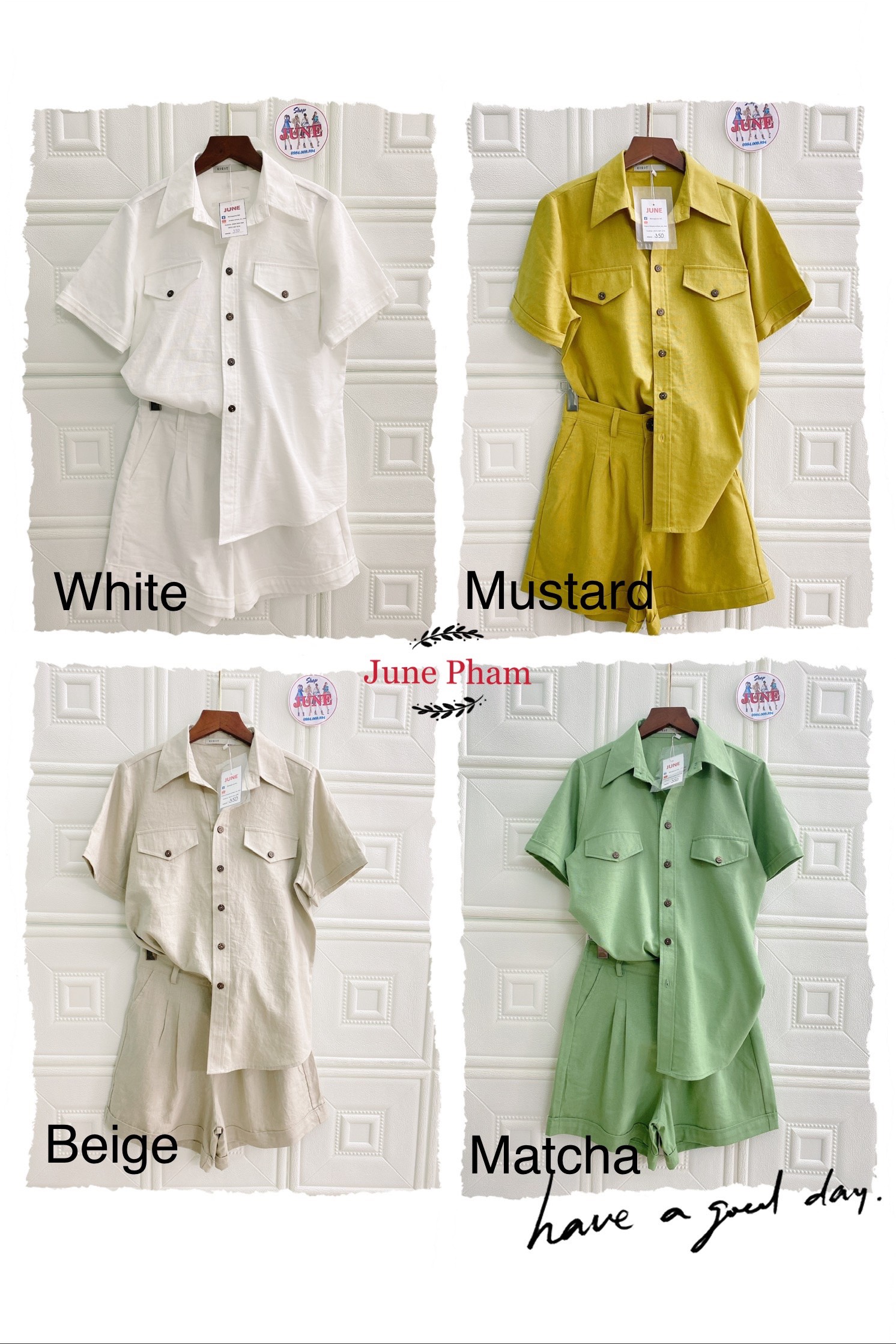 JUNE S04 - Set LINEN BỘT Áo sơ mi tay ngắn và short. 6 MÀU. Có bigsize.  Ảnh thật