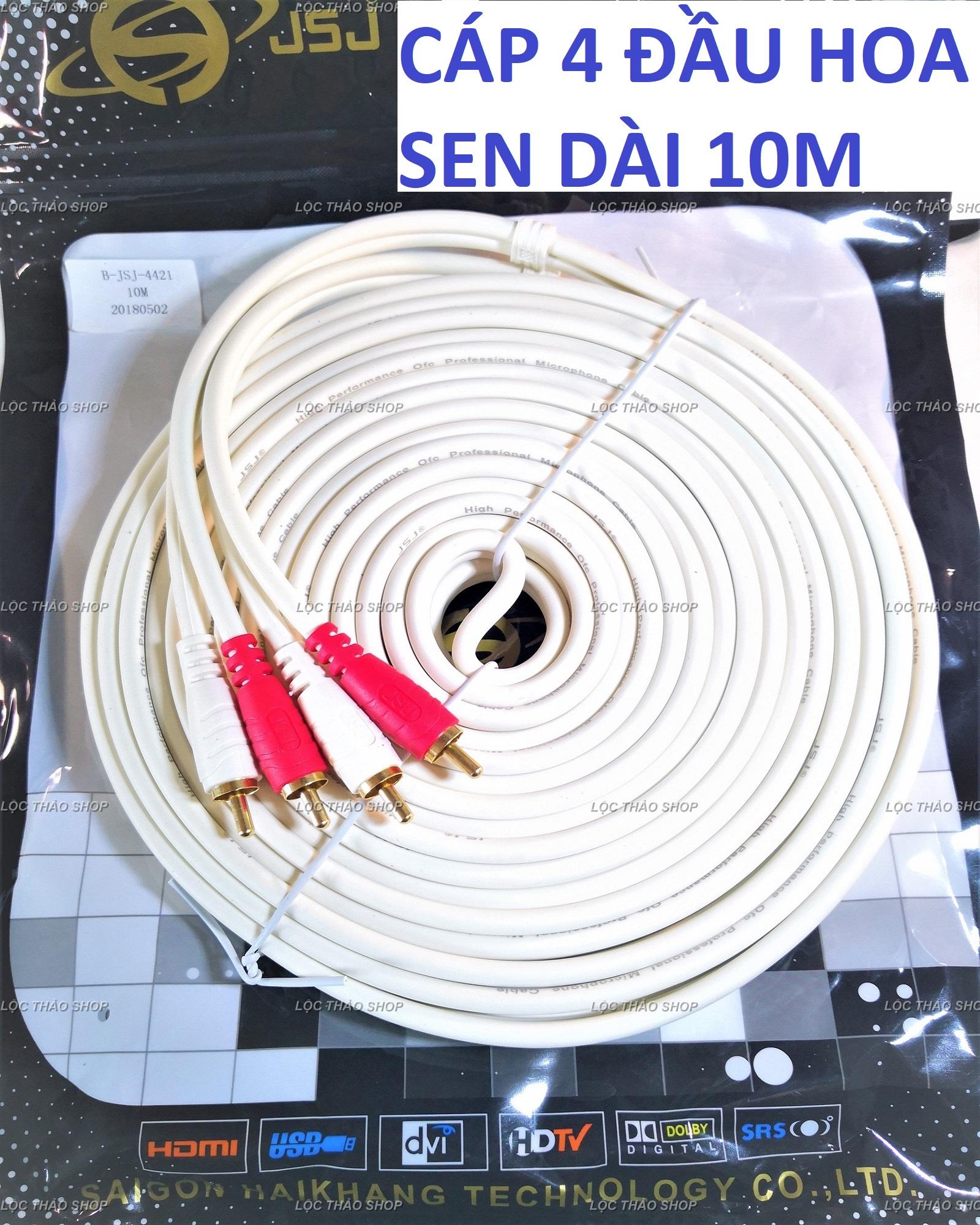 Cáp loa 4 đầu hoa sen AV dài 10M cao cấp (Dây loa AV 4 đầu)