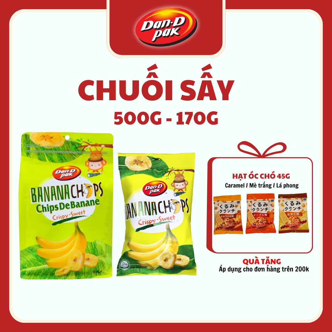 Chuối sấy giòn 170g, 500g dan d pak
