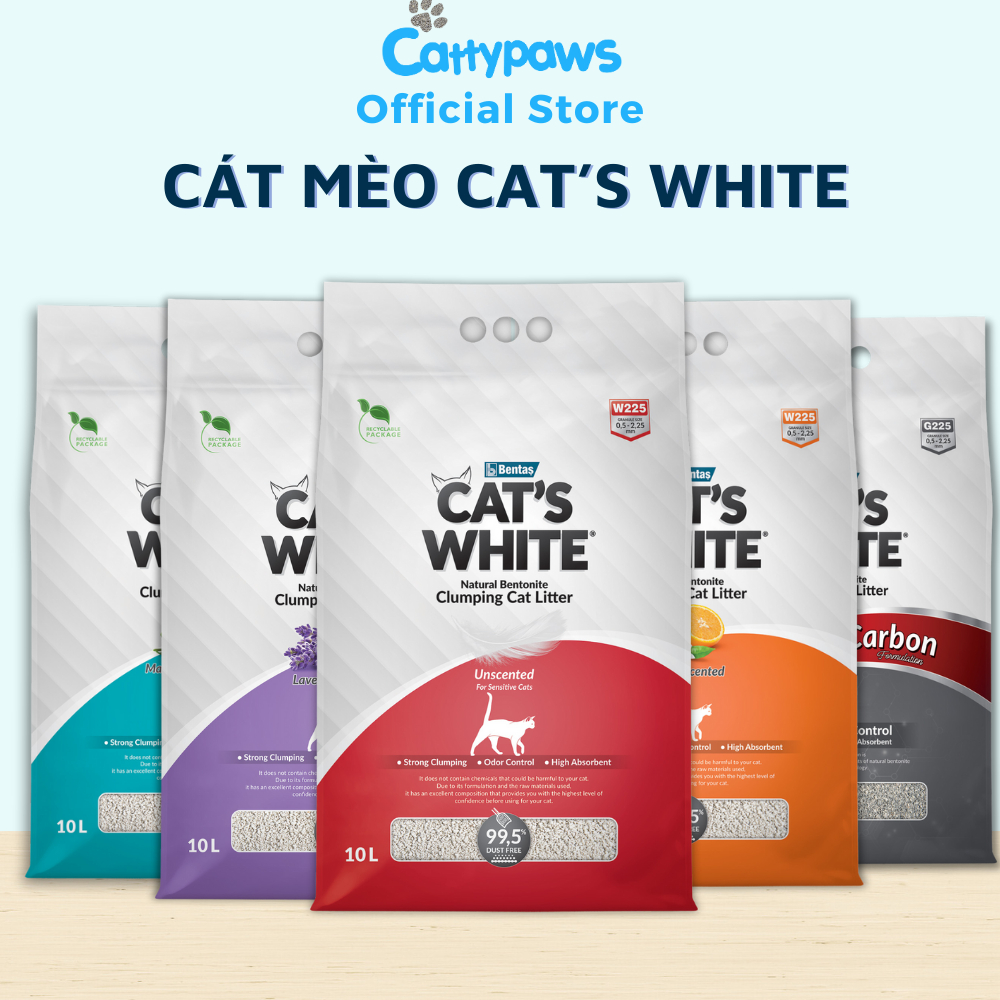Cát Vê Sinh Cho Mèo Cat’s White Đủ Mùi Hương Khử Mùi Tốt Túi 8,5Kg - Cat Đất Sét SIêu Vón Xuất Xứ Thổ Nhỉ Kỳ
