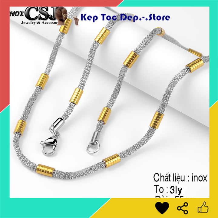 Dây chuyền inox kiểu lưới bọc khoen 3 ly trắng vàng - đẹp, chuẩn thời trang mang cá tính