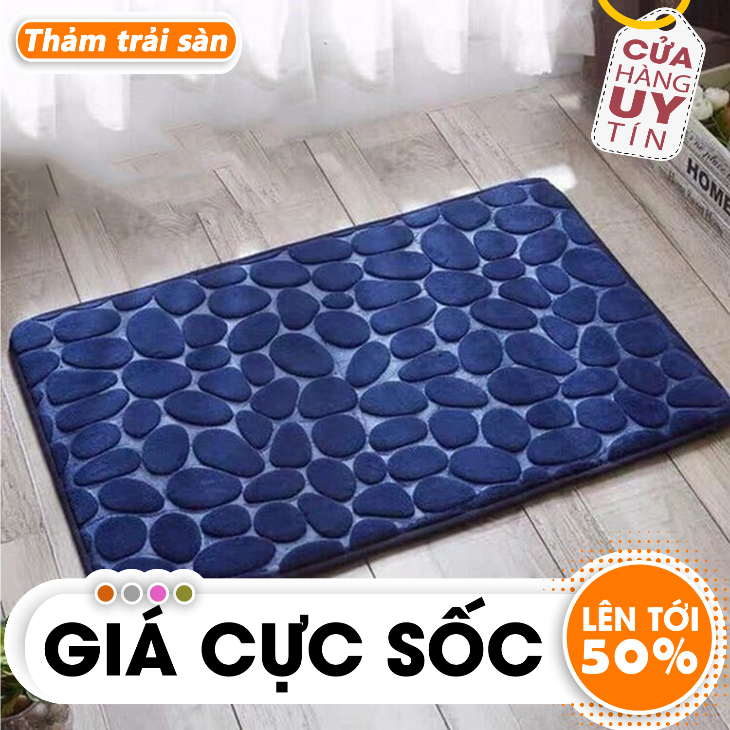 Thảm trải sàn, Thảm lông, Thảm lau chân, Thảm chùi chân, hình sỏi vân đá, kích thước 40x60cm, Chất liệu thấm hút tốt giữ cho mặt sàn luôn khô thoáng, sạch sẽ phù hợp với không gian phòng khách, quán caffe...-Giao màu ngẫu nhiên