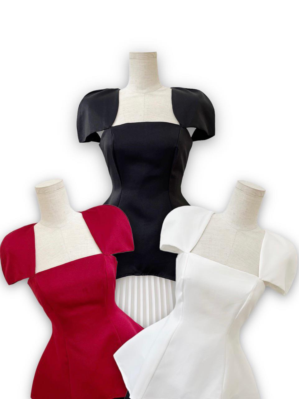 Áo peplum cổ vuông tay búp sang xịn mịn