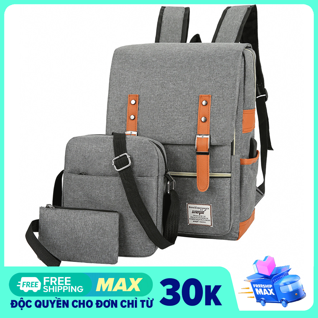 [ĐẠI HẠ GIÁ- HÀNG ĐẸP] Set 3 túi Balo vải kaki cao cấp Đi học , đi làm cho sinh viên, học sinh, nhân viên công sở, ba lô máy tính laptop nam